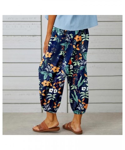 Women's High Waist Drawstring Capri Pants Loose Wide Leg Cropped Lounge Trousers with Pocket Multicolor-orange $11.72 Pants