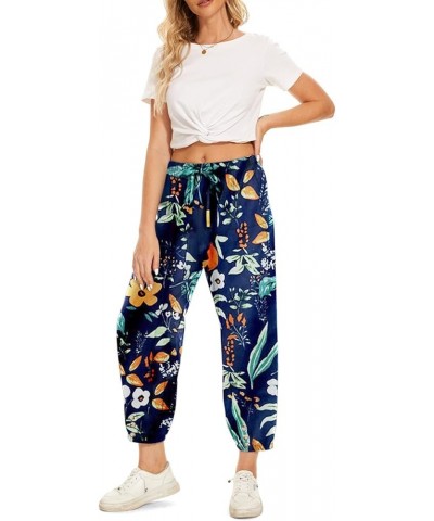 Women's High Waist Drawstring Capri Pants Loose Wide Leg Cropped Lounge Trousers with Pocket Multicolor-orange $11.72 Pants