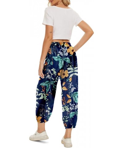 Women's High Waist Drawstring Capri Pants Loose Wide Leg Cropped Lounge Trousers with Pocket Multicolor-orange $11.72 Pants