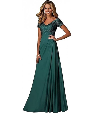 V Neck Appliques Mother of The Bride Dress Long Chiffon Prom Formal Evening Party Dresses for Women with Short Sleeves Gold $...