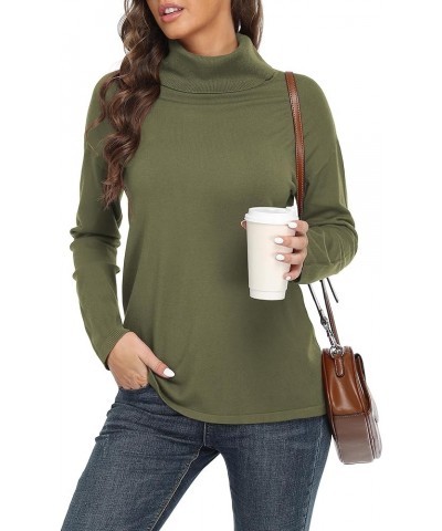 Women's Turtleneck Sweater Long Sleeve Cozy Warm Sweater Casual Lightweight Soft Pullover Jumper Tops Khaki Green $19.50 Swea...