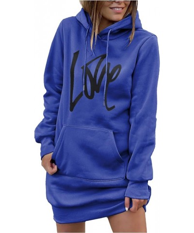 Women's Hooded Sweatshirt Drawstring Lightweight Long Sleeve Pullover Hoodie Dress Blue $21.56 Hoodies & Sweatshirts