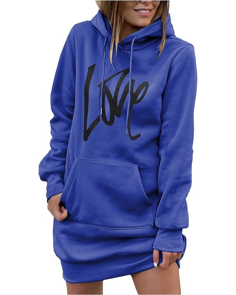 Women's Hooded Sweatshirt Drawstring Lightweight Long Sleeve Pullover Hoodie Dress Blue $21.56 Hoodies & Sweatshirts