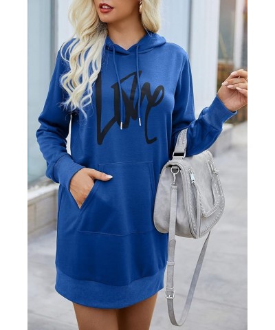 Women's Hooded Sweatshirt Drawstring Lightweight Long Sleeve Pullover Hoodie Dress Blue $21.56 Hoodies & Sweatshirts