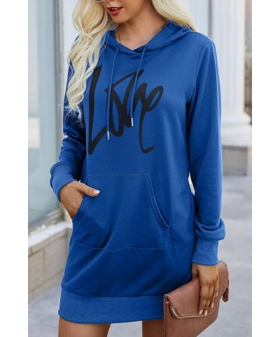 Women's Hooded Sweatshirt Drawstring Lightweight Long Sleeve Pullover Hoodie Dress Blue $21.56 Hoodies & Sweatshirts