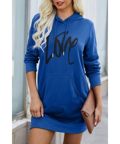 Women's Hooded Sweatshirt Drawstring Lightweight Long Sleeve Pullover Hoodie Dress Blue $21.56 Hoodies & Sweatshirts