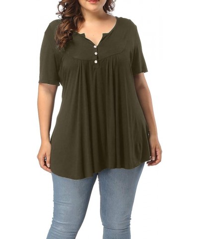 Womens Plus Size Tops Summer Short Sleeve V Neck Dressy Tunic Shirts Army Green $7.94 Others