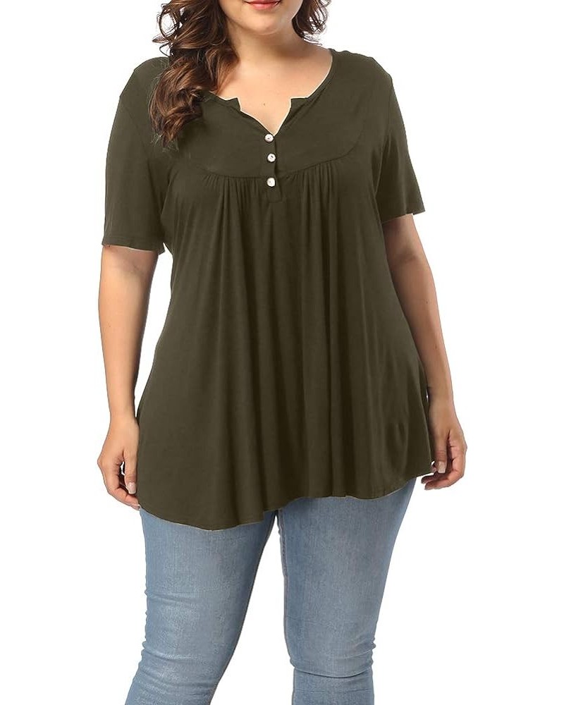 Womens Plus Size Tops Summer Short Sleeve V Neck Dressy Tunic Shirts Army Green $7.94 Others