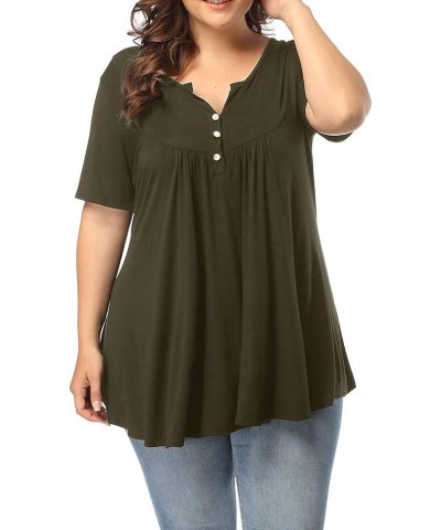 Womens Plus Size Tops Summer Short Sleeve V Neck Dressy Tunic Shirts Army Green $7.94 Others