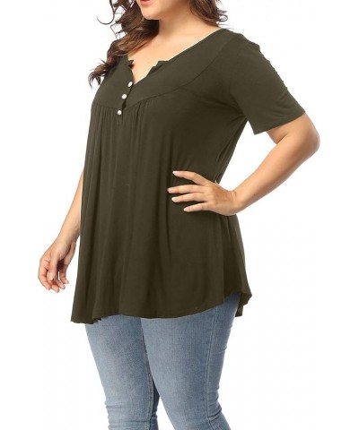 Womens Plus Size Tops Summer Short Sleeve V Neck Dressy Tunic Shirts Army Green $7.94 Others