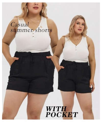 Plus Size Shorts for Women Elastic Waist Lounge Pants Summer Beach Lightweight Shorts E957-black $14.26 Activewear