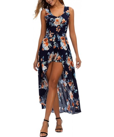 Womens Sleeveless Scoop Neck Floral Rayon Party Split Maxi Romper Dress Blue Floral $17.60 Dresses