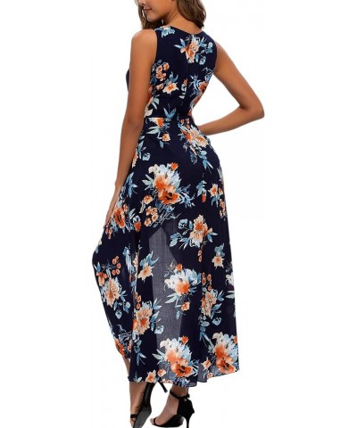 Womens Sleeveless Scoop Neck Floral Rayon Party Split Maxi Romper Dress Blue Floral $17.60 Dresses