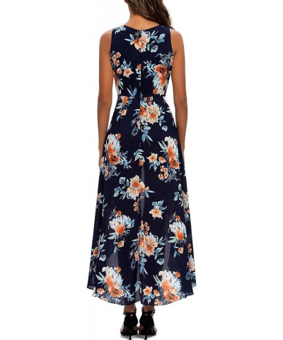 Womens Sleeveless Scoop Neck Floral Rayon Party Split Maxi Romper Dress Blue Floral $17.60 Dresses