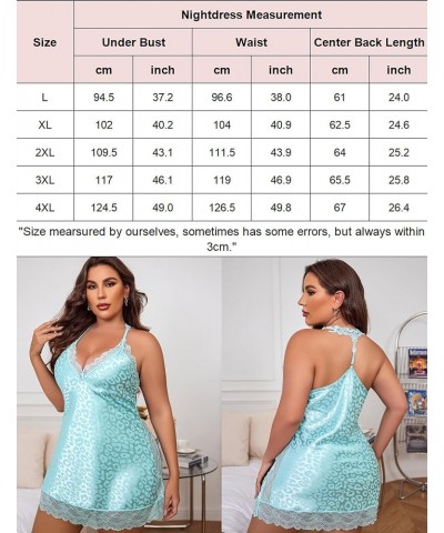 Women Lingerie Plus Size Satin Lace Chemise Nightgown Sexy Full Slips Sleepwear L-4XL Blue Leopard $11.50 Sleep & Lounge