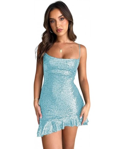 Halter Sequin Homecoming Dress Short Backless Cocktail Party Dresses for Women CYM204 B-sky Blue $22.14 Dresses