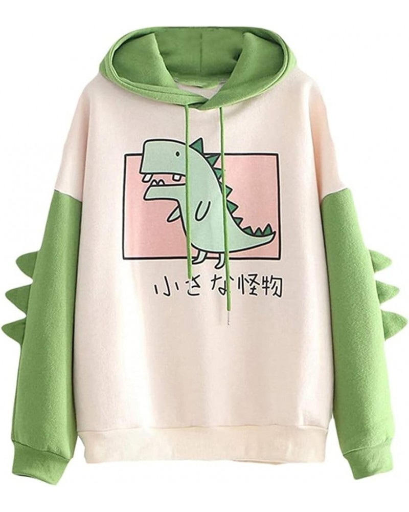 Dinosaur Hoodie Kawaii Pullover Cute Hooded Sweatshirt For Teengirls Green $19.19 Hoodies & Sweatshirts