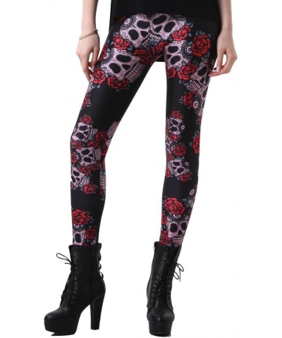 Women's High Waist Skull Printed Elastic Footless Tights Leggings Rose Skull $10.34 Others