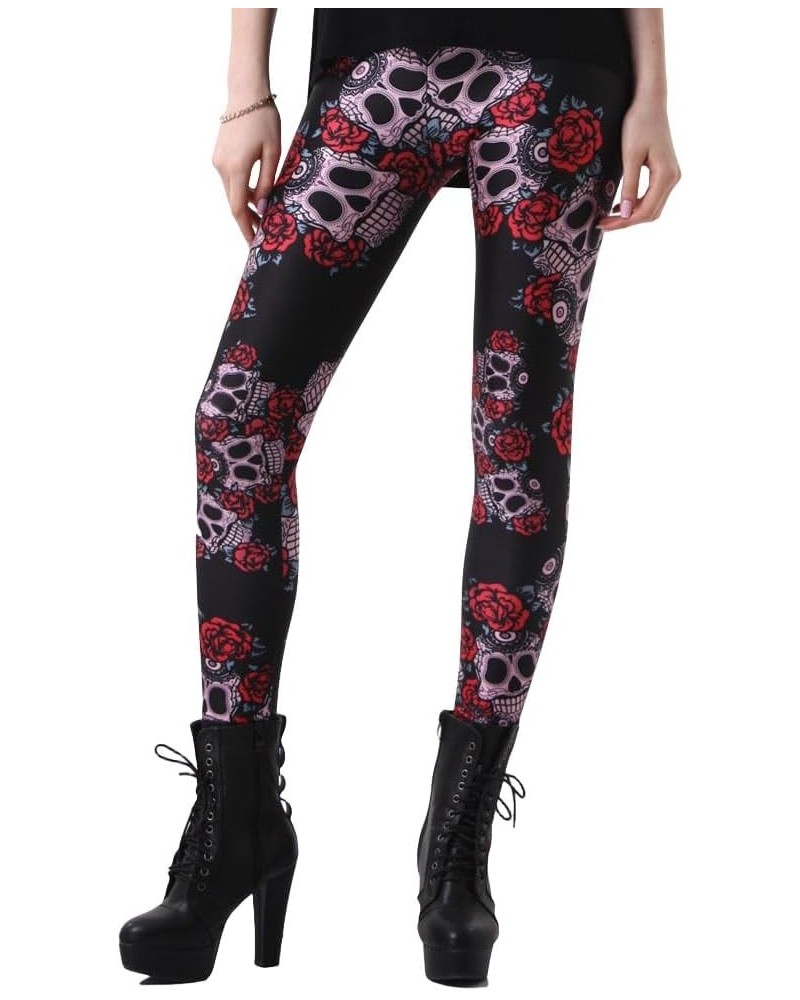 Women's High Waist Skull Printed Elastic Footless Tights Leggings Rose Skull $10.34 Others