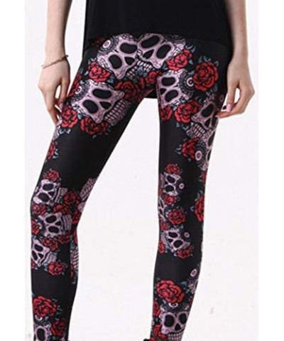 Women's High Waist Skull Printed Elastic Footless Tights Leggings Rose Skull $10.34 Others