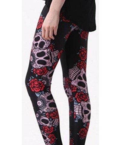 Women's High Waist Skull Printed Elastic Footless Tights Leggings Rose Skull $10.34 Others