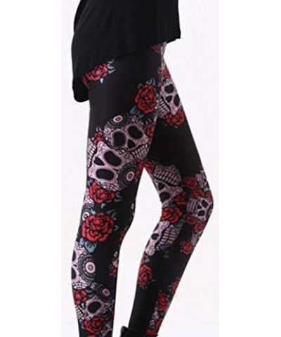 Women's High Waist Skull Printed Elastic Footless Tights Leggings Rose Skull $10.34 Others