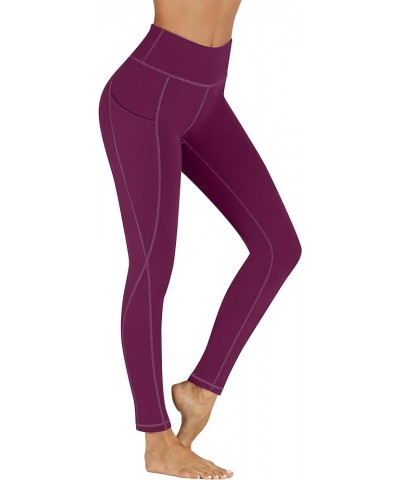 Yoga Pants with Pockets Leggings for Women Tummy Control High Waisted Leggings with Pockets Workout Athletic Yoga Burgundy $1...