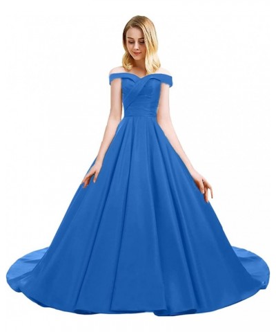 Women's Off Shoulder Ball Gown Satin Quinceanera Dresses Prom Dress Princess Dresses Formal Gowns Blue $42.68 Dresses