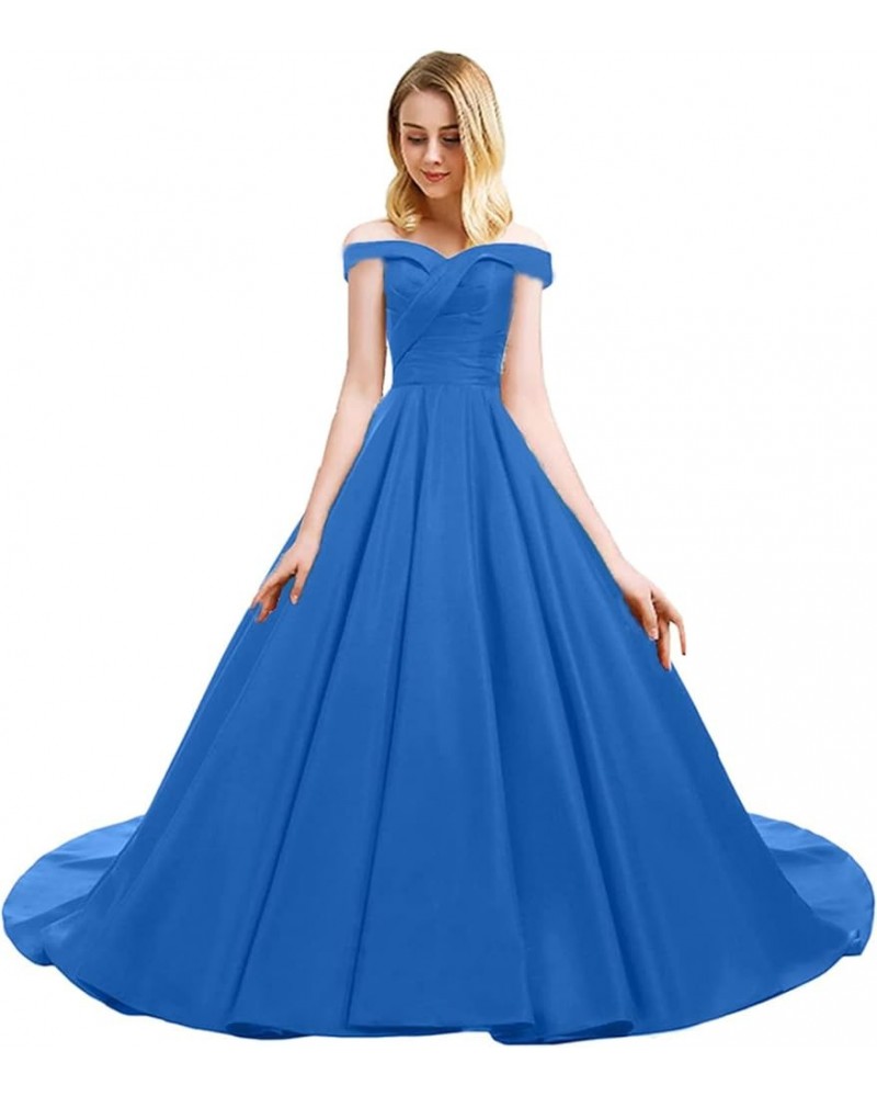 Women's Off Shoulder Ball Gown Satin Quinceanera Dresses Prom Dress Princess Dresses Formal Gowns Blue $42.68 Dresses