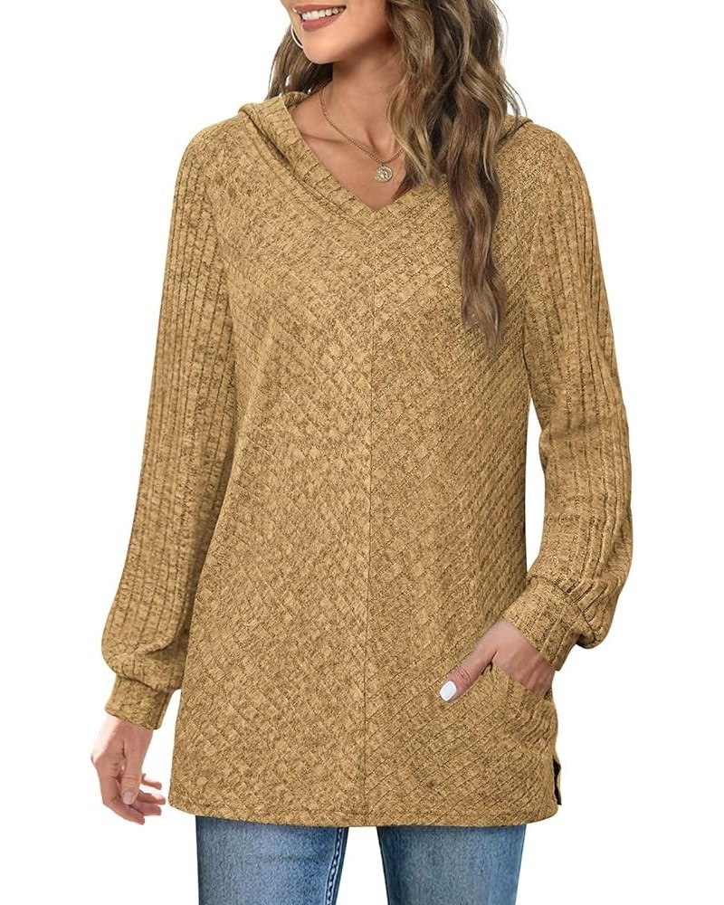 Sweaters for Women V Neck Hoodies Basic Sweatshirt Long Sleeve Tunics Tops Fall Clothes with Pockets 2023 S-2XL 05-yellow $7....