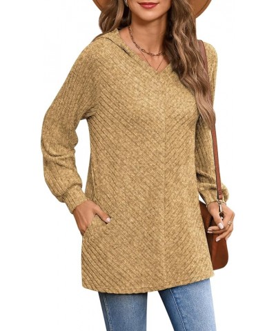 Sweaters for Women V Neck Hoodies Basic Sweatshirt Long Sleeve Tunics Tops Fall Clothes with Pockets 2023 S-2XL 05-yellow $7....