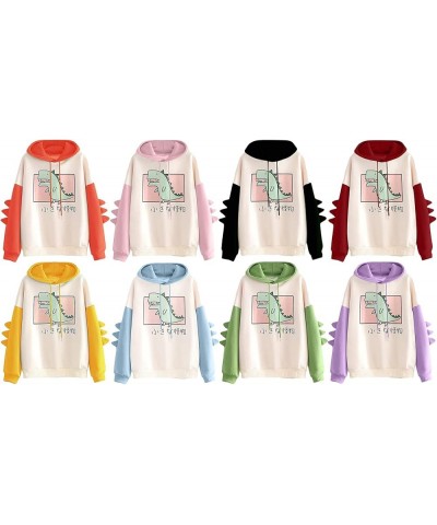 Dinosaur Hoodie Kawaii Pullover Cute Hooded Sweatshirt For Teengirls Green $19.19 Hoodies & Sweatshirts