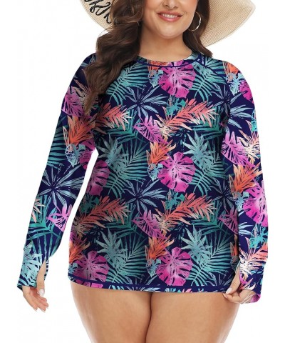 Womens Plus Size Rash Guard Long Sleeve Swim Shirts UPF 50+ Sun Protection Swimsuit Tops with Thumb Holes Leaves Print $14.99...