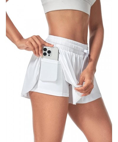 Womens Workout Shorts 2 in 1 Athletic Running Yoga Training Sports Shorts with Pockets B White $10.99 Activewear