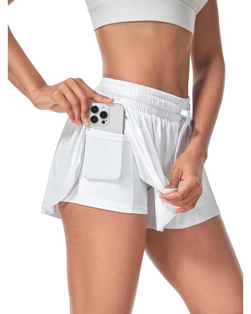 Womens Workout Shorts 2 in 1 Athletic Running Yoga Training Sports Shorts with Pockets B White $10.99 Activewear