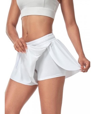 Womens Workout Shorts 2 in 1 Athletic Running Yoga Training Sports Shorts with Pockets B White $10.99 Activewear