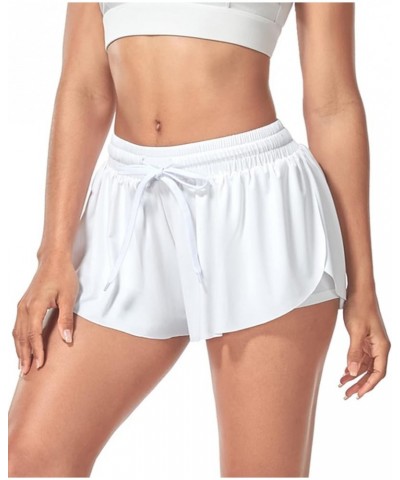 Womens Workout Shorts 2 in 1 Athletic Running Yoga Training Sports Shorts with Pockets B White $10.99 Activewear