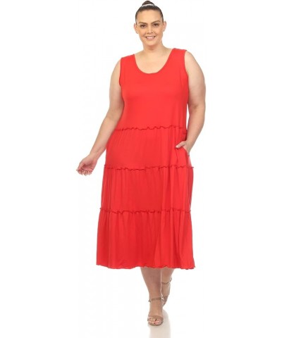 Women's Plus Size Scoop Neck Tiered Midi Dress Ruby Red $14.86 Dresses