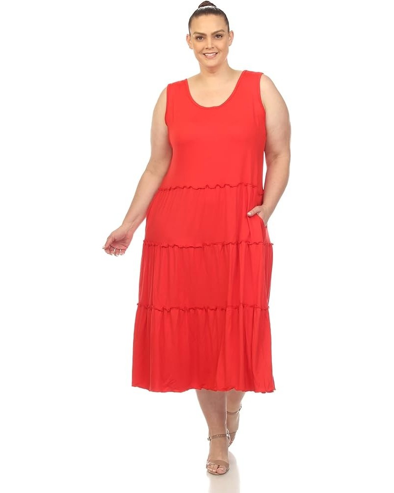 Women's Plus Size Scoop Neck Tiered Midi Dress Ruby Red $14.86 Dresses