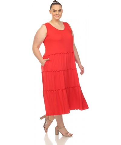 Women's Plus Size Scoop Neck Tiered Midi Dress Ruby Red $14.86 Dresses