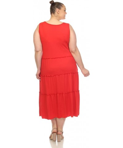 Women's Plus Size Scoop Neck Tiered Midi Dress Ruby Red $14.86 Dresses