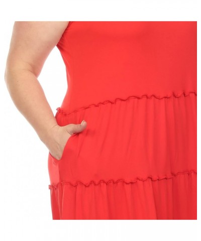 Women's Plus Size Scoop Neck Tiered Midi Dress Ruby Red $14.86 Dresses