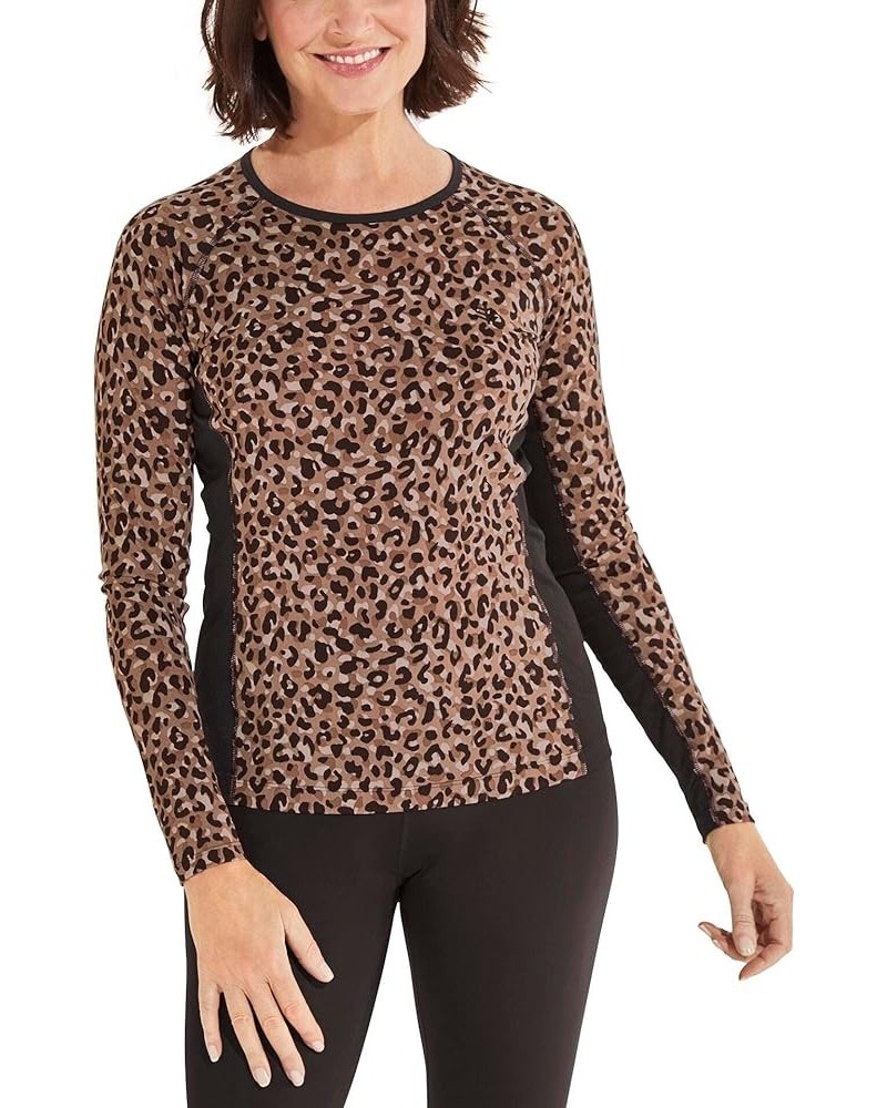 UPF 50+ Women's Hightide Long Sleeve Swim Shirt - Sun Protective Brown Cheetah $29.60 Swimsuits