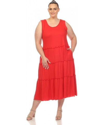 Women's Plus Size Scoop Neck Tiered Midi Dress Ruby Red $14.86 Dresses