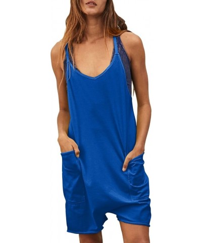 Womens Jumpsuits Overalls Casual Loose Sleeveless Adjustable Straps Bib Jumpsuits Long/Short Pant Romper with Pockets D Blue ...