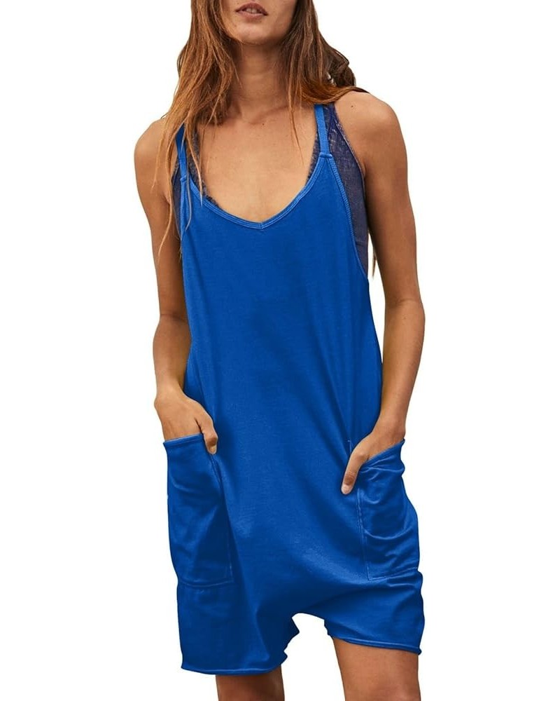 Womens Jumpsuits Overalls Casual Loose Sleeveless Adjustable Straps Bib Jumpsuits Long/Short Pant Romper with Pockets D Blue ...