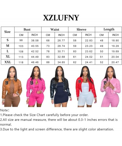 Women Crop Faux Leather Varsity Baseball Bomber Jackets Button Up Full Sleeve Short Coat B-red $18.35 Coats