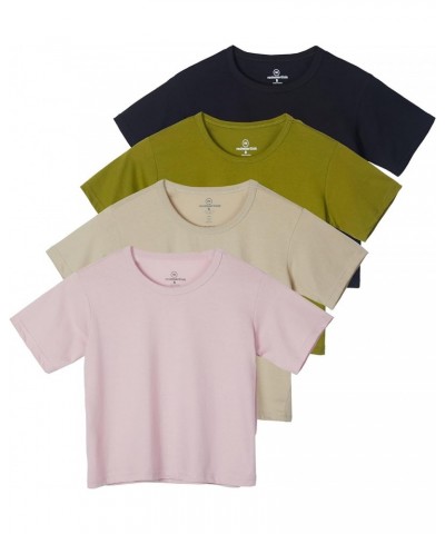 4 Pack: Women's Cotton Short Sleeve Crop Top – Cropped Casual Crew Neck T-Shirts (Available in Plus Size) Standard Set 4 $16....