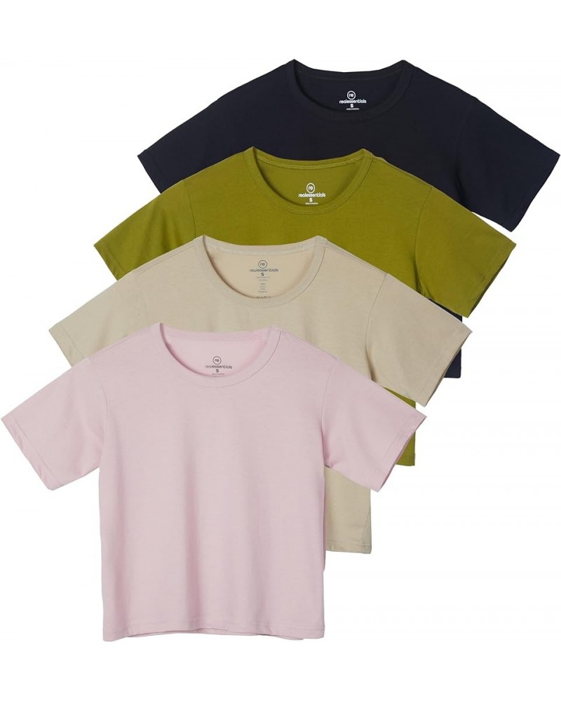 4 Pack: Women's Cotton Short Sleeve Crop Top – Cropped Casual Crew Neck T-Shirts (Available in Plus Size) Standard Set 4 $16....