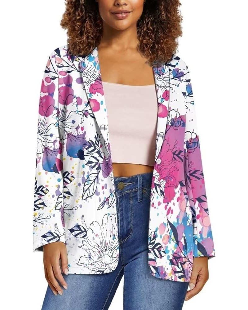 American Flag Bald Eagle Women's Graphic Print Blazer Button Open Front Long Sleeve Jacket Watercolor Floral $14.62 Suits